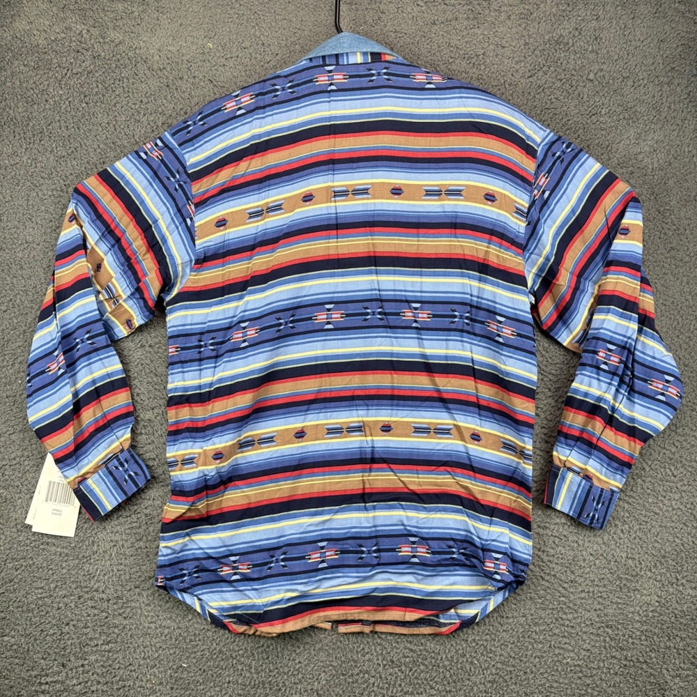 Capacity Men's Small Multi Striped Denim Collar‎ Button Down Long Sleeve Shirt - Picture 6 of 7